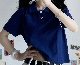 無地半袖シンプル韓国系ボタンショート丈POLOネックボタンＴシャツ・ポロシャツ