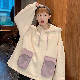 上品な可愛さ~配色 長袖 シンプル ファッション カジュアル 韓国系 切り替え フード付き プルオーバー パーカー