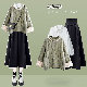 グリーン/セーター+ホワイト/シャツ+スカート【三点セット】