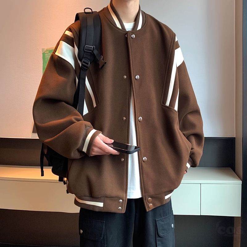 今季マストバイ ジャケット 韓国系 ファッション 配色 シングルブレスト ルーズ 秋冬 メンズ ジャケット