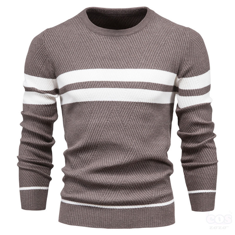 品質のいい新品 セーター ファッション カジュアル 配色 ボーダー 切り替え 厚手 秋冬 メンズ セーター