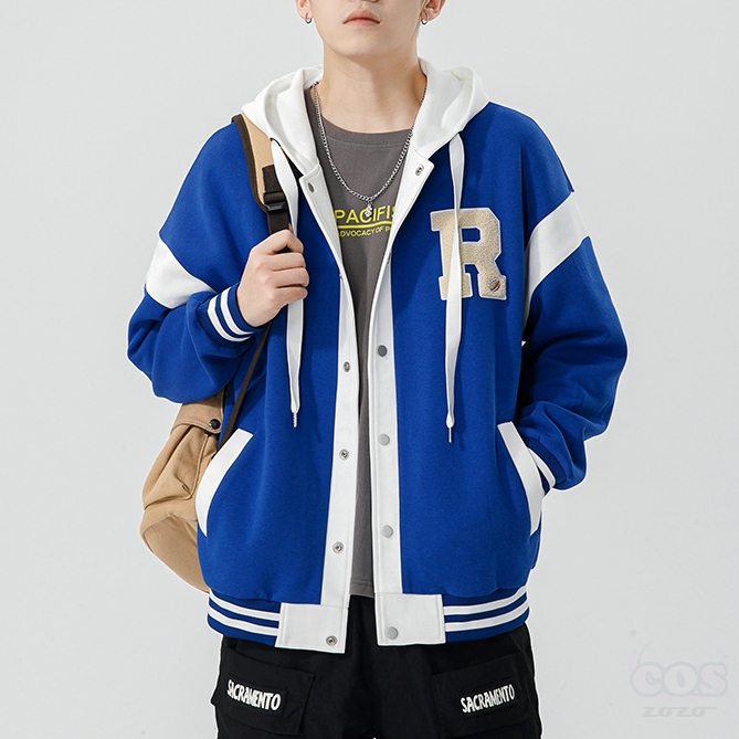 絶対流行 ジャケット 韓国系 ファッション カジュアル 配色 プリント 切り替え フード付き 秋冬 メンズ ジャケット