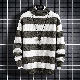 韓国風 ファッション セーター カジュアル ボーダー 配色 ラウンドネック 秋冬 メンズ セーター