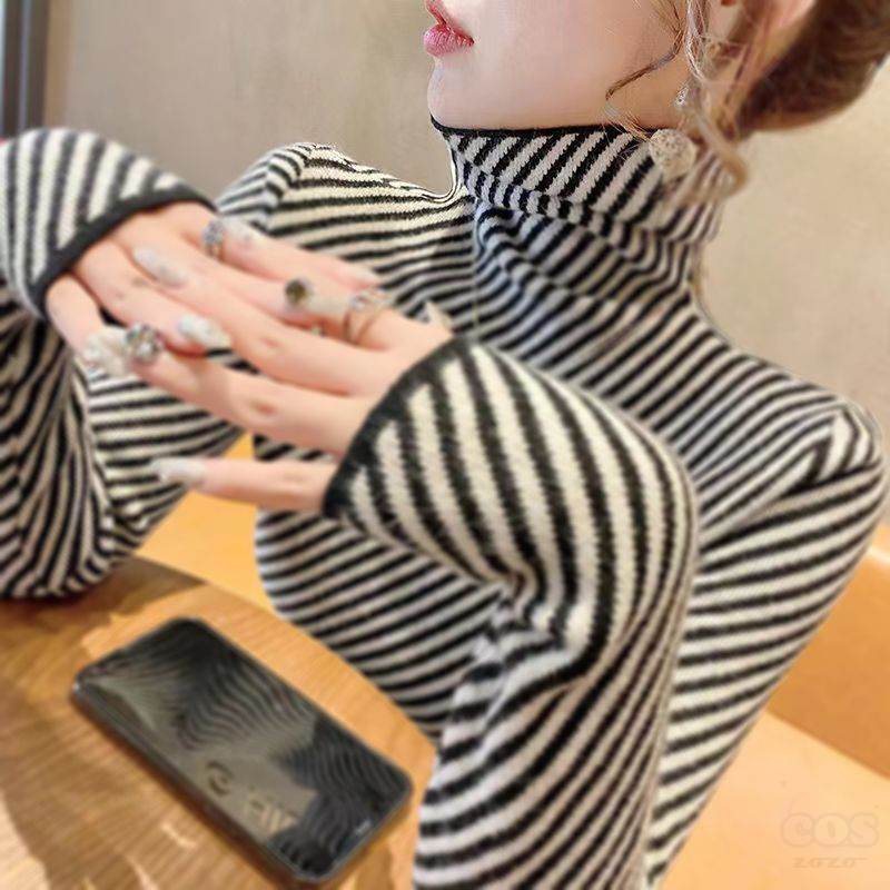 セーター・カットソーシンプル韓国ファッション オシャレ 服長袖一般ハイネックなしツイル織り着痩せ効果伸縮性あり防寒コーディネート自在