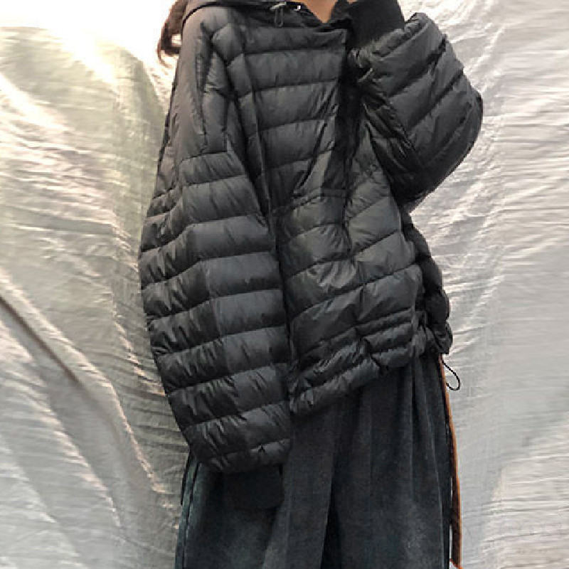 綿コートカジュアル韓国ファッション オシャレ 服大きめのサイズ感レディース長袖一般一般フード付きプルオーバーボウタイ無地クローズドバックビックシルエット骨格ナチュラル防寒