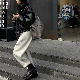 カジュアルパンツシンプル韓国ファッション オシャレ 服ギャザーハイウエストアンクル丈（9分丈）無地