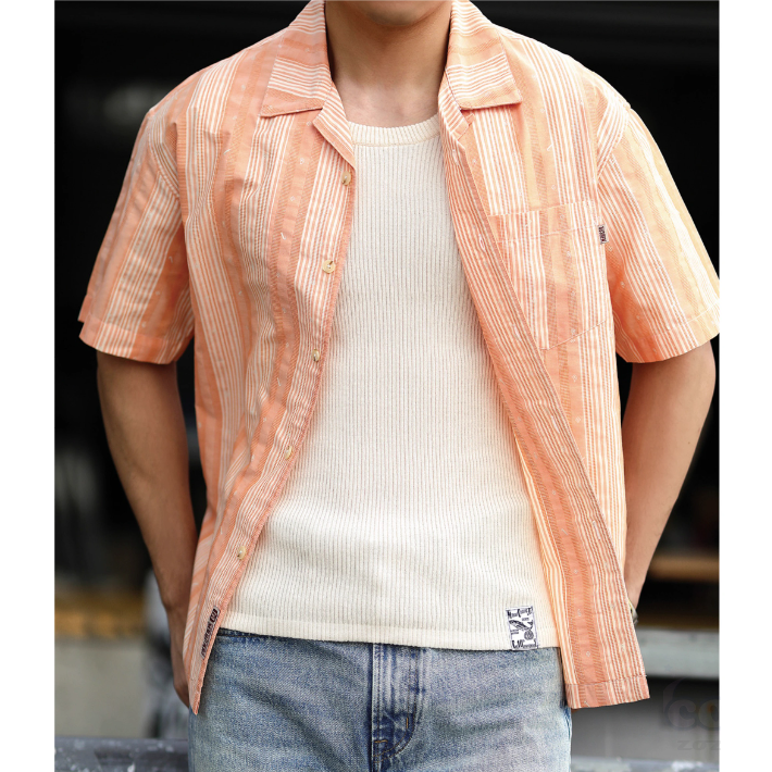 【Designer Pick】シャツ シンプル ファッション カジュアル 韓国ファッション オシャレ 服 夏 服 メンズ ポリエステル 半袖 一般 折り襟 シングルブレスト 切り替え 配色 ボーダー