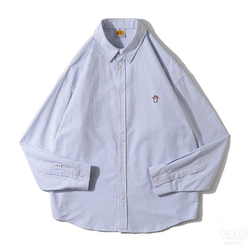 【Designer Pick】シャツ シンプル 韓国ファッション オシャレ 服 春秋 コットン 長袖 一般 折り襟 なし ストライプ柄