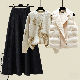 ホワイト/ベスト＋アプリコット/セーター+ブラック/スカート