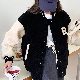 ジャケット スウィート 韓国ファッション オシャレ 服 ファッション カジュアル 秋冬 大きめのサイズ感 ポリエステル 長袖 一般 一般 ラウンドネック シングルブレスト 刺繍 アルファベット 配色 体型をカバー