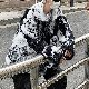 カーディガン ストリート系 韓国ファッション オシャレ 服 春 服 秋  服 メンズ ポリエステル 長袖 折り襟 ジッパー フェイクファー 配色 グラデーション色 絞り染め