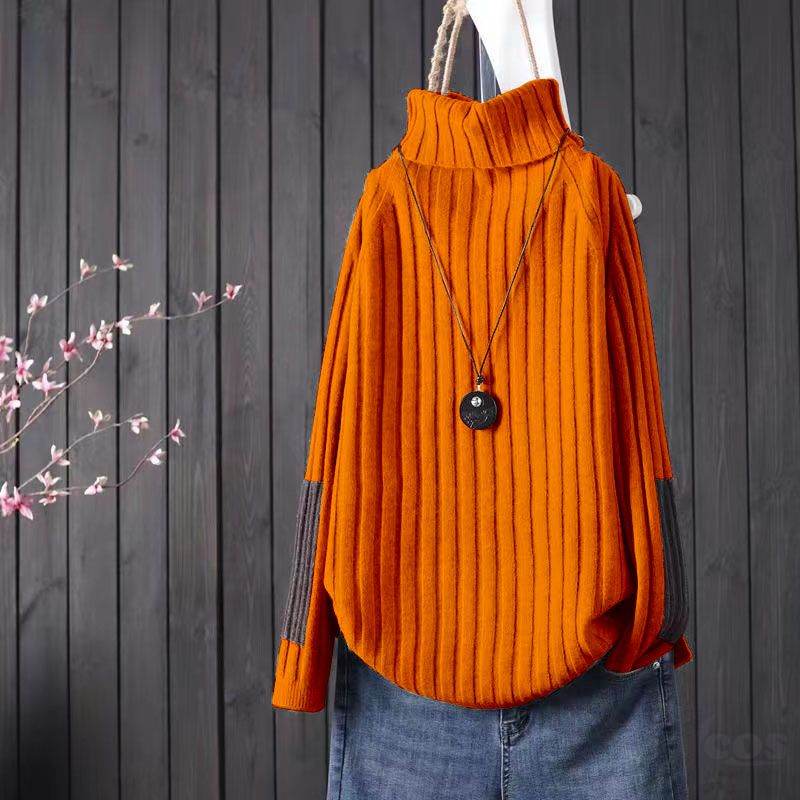 セーター・カットソー定番韓国ファッション オシャレ 服長袖一般一般ハイネックプルオーバー切り替え配色