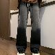 デニムパンツ 秋冬 グラデーション色 シンプル  韓国ファッション オシャレ 服 レギュラーウエスト ロング丈 配色
