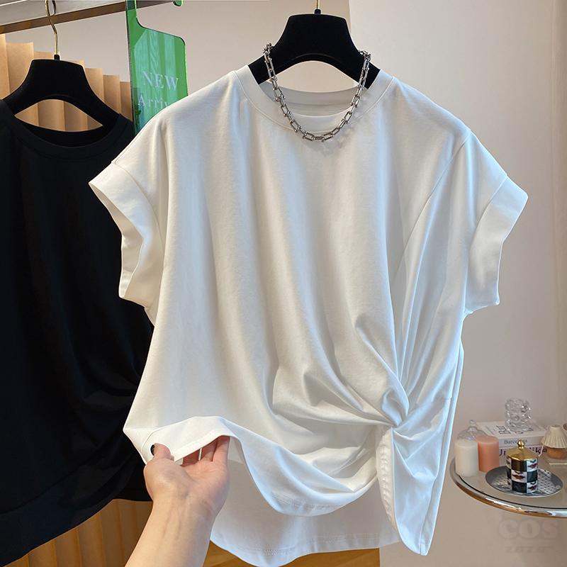 おしゃれ度アップ 韓国系 ファッション カジュアル 柔軟加工 リボンランダムティアード 半袖Tシャツ